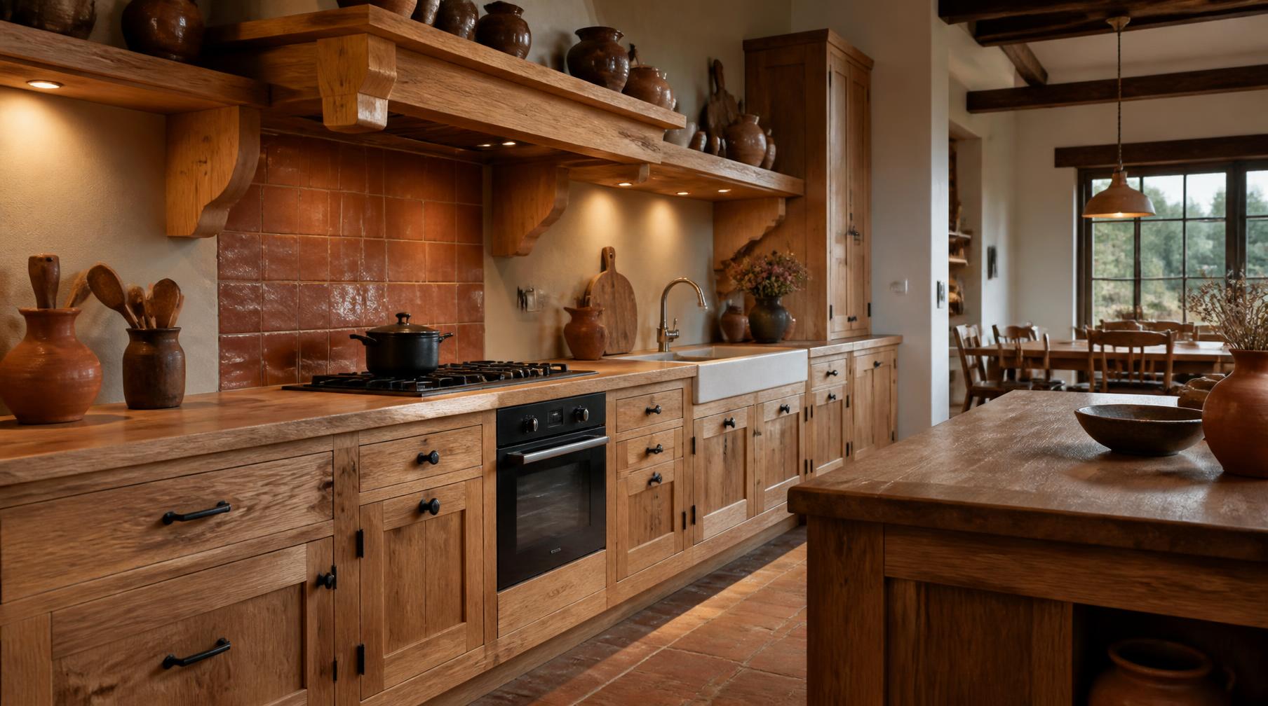 Handgemaakte eiken keuken in een boerderij op de Veluwe